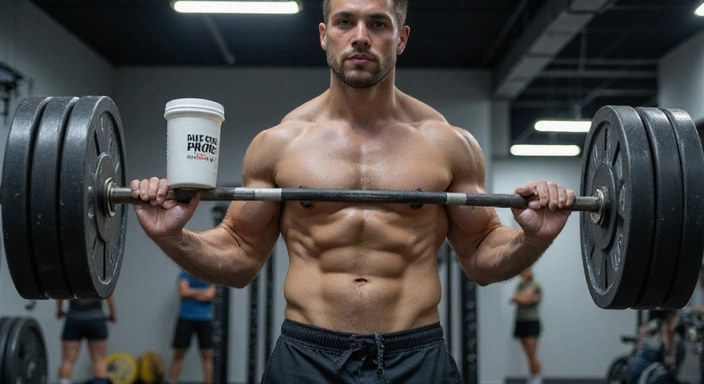 Kraftsportler beim Training mit Proteindrink