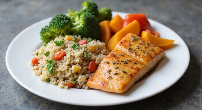 Teller mit ausgewogener Mahlzeit für Sportler